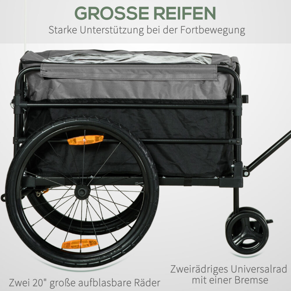 2-in-1 Fahrradanhänger und Handwagen 130x64x64 Veloanhänger
