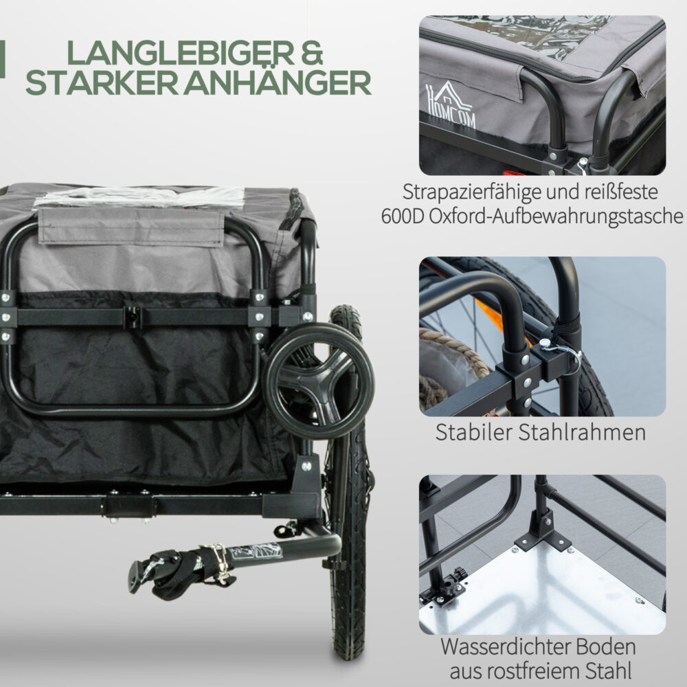 2-in-1 Fahrradanhänger und Handwagen 130x64x64 Veloanhänger