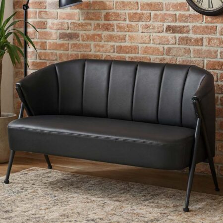 2-Sitzer Lounge-Sofa Vintage Retro Industrial Kunstleder schwarz