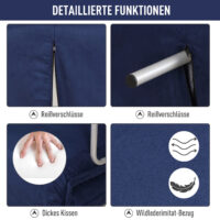 2-Sitzer Sofa Gästebett verstellbar mit Wurfkissen Blau - Verstellbares Gästebett-Sofa mit Kissen, Blau.