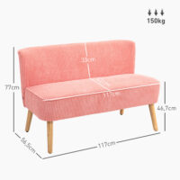 2-Sitzer Sofa 117x56.5x77cm Rosa - Kompaktes, farbenfrohes Sofa in Rosa.