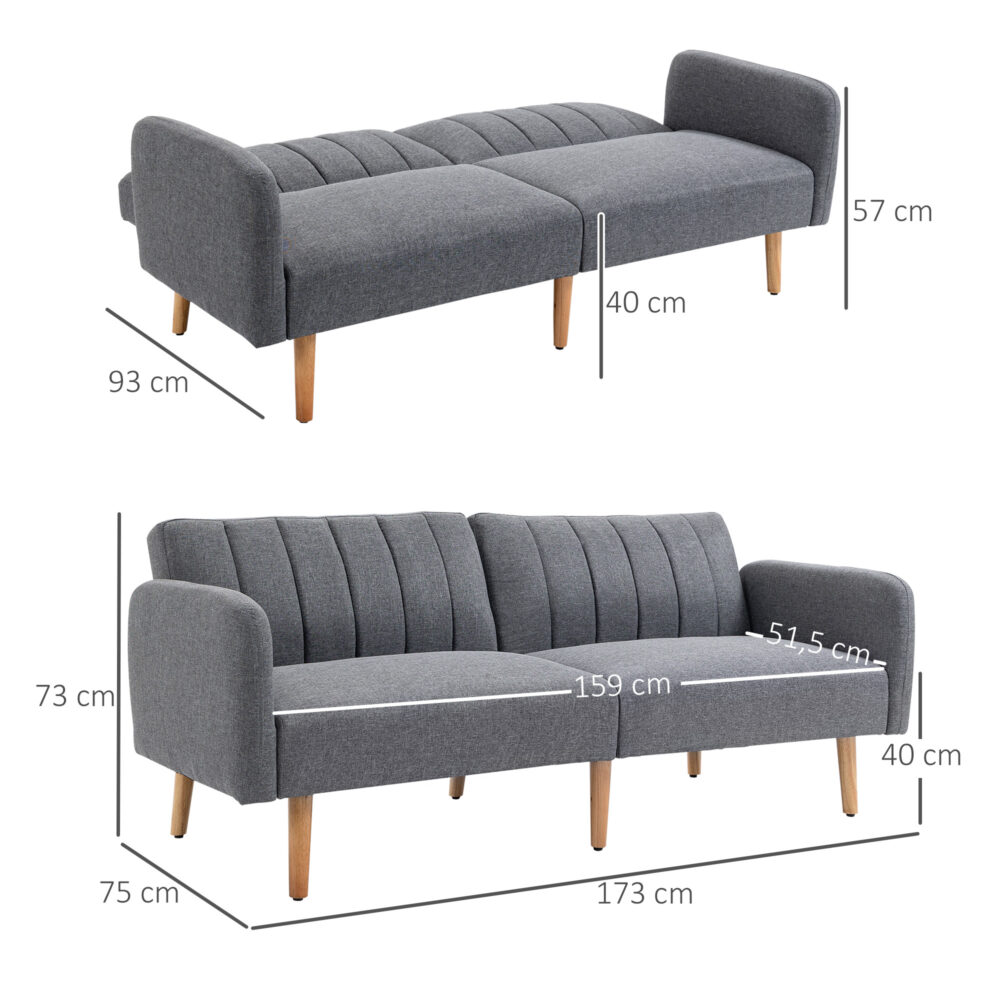 2-Sitzer Sofa Gästebett Bettsofa 173x75x73cm Grau - Vielseitiges Bettsofa für Gäste, in Grau.