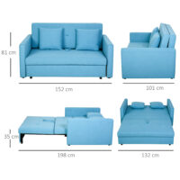2-Sitzer Sofa Gästebett mit verstecktem Stauraum Hellblau - Klappsofa mit Stauraum für Übernachtungsgäste.