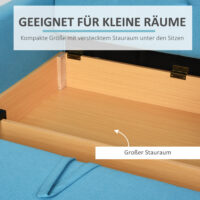 2-Sitzer Sofa Gästebett mit verstecktem Stauraum Hellblau - Klappsofa mit Stauraum für Übernachtungsgäste.
