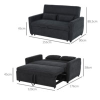 2-Sitzer Sofa Klappsofa Gästebett 148x82x89cm Schwarz - Elegantes, platzsparendes Klappsofa für Gäste in Schwarz.