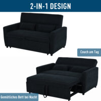 2-Sitzer Sofa Klappsofa Gästebett 148x82x89cm Schwarz - Elegantes, platzsparendes Klappsofa für Gäste in Schwarz.