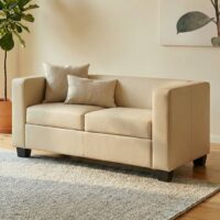 2-Sitzer Sofa Loungesofa Kunstleder creme
