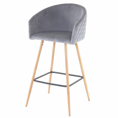2er-Set Barhocker JAM-D72 Küchenhocker Holzoptik Samt grau