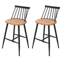 2er-Set Barhocker JAM-G69 Massivholz Retro Design Metall natur