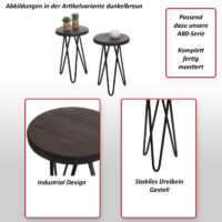 2er-Set Beistelltisch JAM-A80 Kaffeetisch Industrial Echtholz