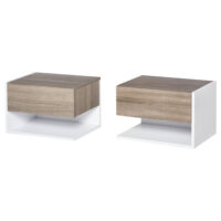 2er Set Nachttisch schwebend mit Schublade Eiche Weiss