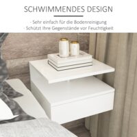 2er Set Nachttisch schwebend mit Schublade Weiss