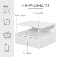 2er Set Nachttisch schwebend mit Schublade Weiss