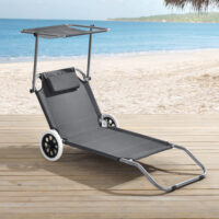 Sonnenliege Falun mit Dach und Rollen Anthrazitgrau