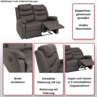 2er Kinosessel Relaxsessel Kunstleder mit Liegefunktion grau