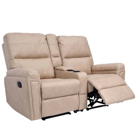 2er Kinosessel Relaxsessel Stoff mit Getränkehalter & Fach beige