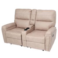 2er Kinosessel Relaxsessel Stoff mit Getränkehalter & Fach beige