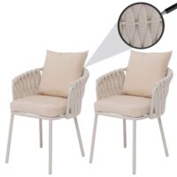 2er-Set Aluminium-Gartenstühle mit Seilgeflecht Outdoor creme