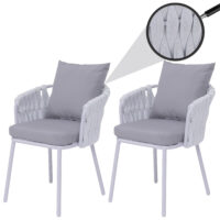 2er-Set Aluminium-Gartenstühle mit Seilgeflecht hellgrau