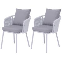 2er-Set Aluminium-Gartenstühle mit Seilgeflecht hellgrau