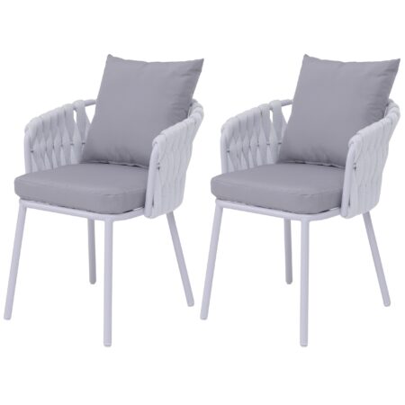 2er-Set Aluminium-Gartenstühle mit Seilgeflecht hellgrau