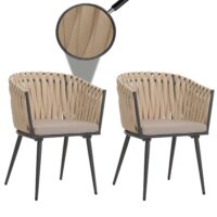 2er-Set Aluminium-Gartenstuhl Outdoor mit Armlehne Seilgeflecht Kissen