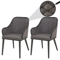 2er-Set Aluminium-Gartenstuhl Outdoor Seilgeflecht Kissen anthrazit dunkelgrau