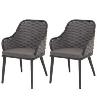 2er-Set Aluminium-Gartenstuhl Outdoor Seilgeflecht Kissen anthrazit dunkelgrau