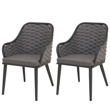 2er-Set Aluminium-Gartenstuhl Outdoor Seilgeflecht Kissen anthrazit dunkelgrau