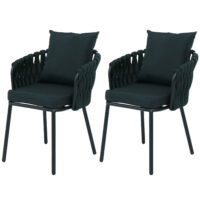 2er-Set Aluminium-Gartenstuhl Outdoor mit Textil Seilgeflecht grün