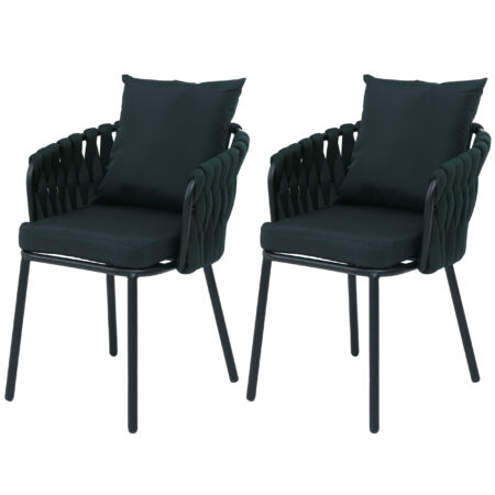 2er-Set Aluminium-Gartenstuhl Outdoor mit Textil Seilgeflecht grün