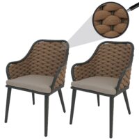2er-Set Aluminium Gartenstühle mit Seilgeflecht und Kissen beige