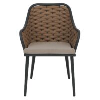 2er-Set Aluminium Gartenstühle mit Seilgeflecht und Kissen beige