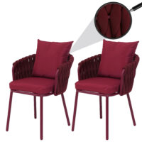 2er-Set Aluminium-Gartenstuhl mit Seilgeflecht Textil bordeaux