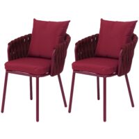 2er-Set Aluminium-Gartenstuhl mit Seilgeflecht Textil bordeaux