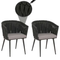 2er-Set Aluminium-Gartenstuhl mit Seilgeflecht Kissen hellgrau anthrazit