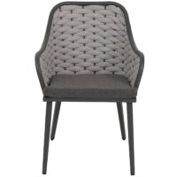 2er-Set Aluminium-Gartenstuhl mit Seilgeflecht Kissen hellgrau dunkelgrau