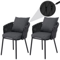 2er-Set Aluminium-Gartenstuhl mit Textil und Seilgeflecht anthrazit