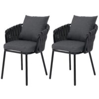2er-Set Aluminium-Gartenstuhl mit Textil und Seilgeflecht anthrazit