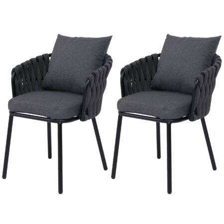 2er-Set Aluminium-Gartenstuhl mit Textil und Seilgeflecht anthrazit
