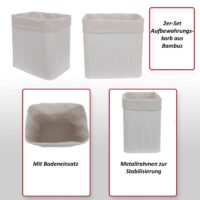 2er-Set Bambus Aufbewahrungskörbe Ordnungsbox 33x33x23cm weiss