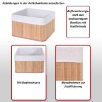 2er-Set Aufbewahrungskorb aus Bambus Regalkorb Ordnungsbox natur