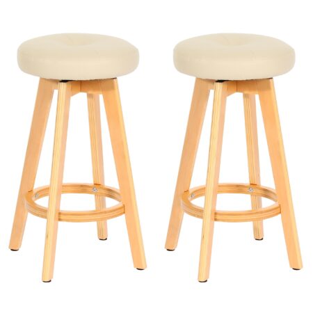 2er-Set drehbare Barhocker Holz Kunstleder helle Beine creme