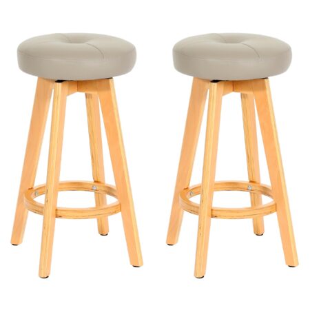 2er-Set drehbare Barhocker Holz Kunstleder helle Beine taupe