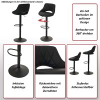 2er-Set Barhocker drehbar Kunstleder mit Fussablage schwarz