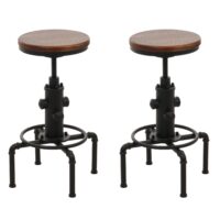 2er-Set Barhocker höhenverstellbar drehbar Industrial Eisen Massivholz braun
