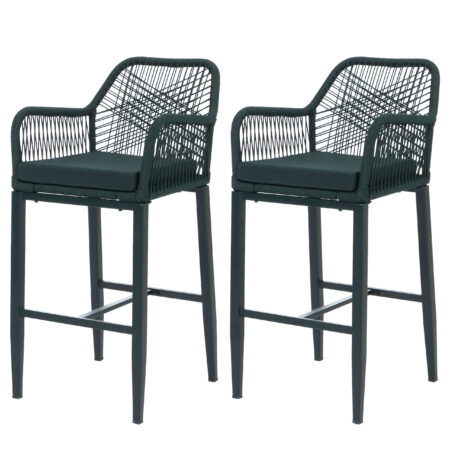 2er-Set Barhocker Outdoor mit Sitzpolster Seilgeflecht grün