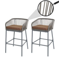 2er-Set Barhocker Rope Outdoor Seilgeflecht Metall hellgrau taupe