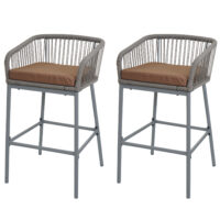 2er-Set Barhocker Rope Outdoor Seilgeflecht Metall hellgrau taupe