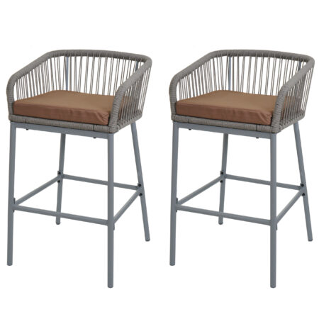 2er-Set Barhocker Rope Outdoor Seilgeflecht Metall hellgrau taupe
